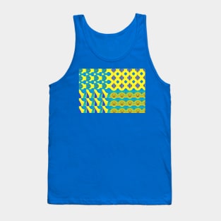 Yellow and Blue Abstract Pattern Tank Top